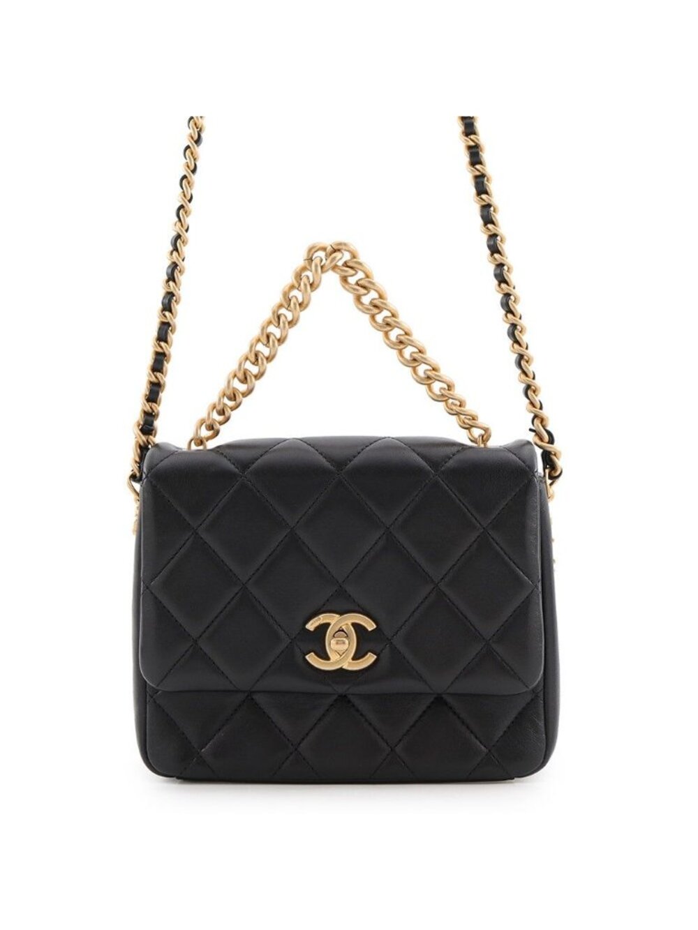 Chanel Chain Shoulder Bag Quilted CC Logo Lambskin Black